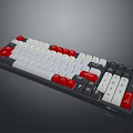 Mechanical Computer Keyboard With Red White Gray Keycaps And Ergonomic Design 3d model