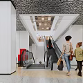 Spacious Modern Shopping Mall Lobby With People Walking Shops Escalator And Bright Lighting