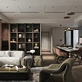 Modern Living and Dining Room Interior With White Sofa Coffee Table TV Fireplace Dining Table