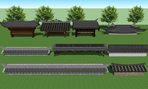 Chinese Eaves Building Eaves Tile Door Head 3d model