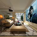 Modern Basement Interior Design With Sofa Coffee Table And Decorative Rug