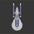 Futuristic Disc Shaped Spaceship With Blue Engine Wings And Circular Bottom Details