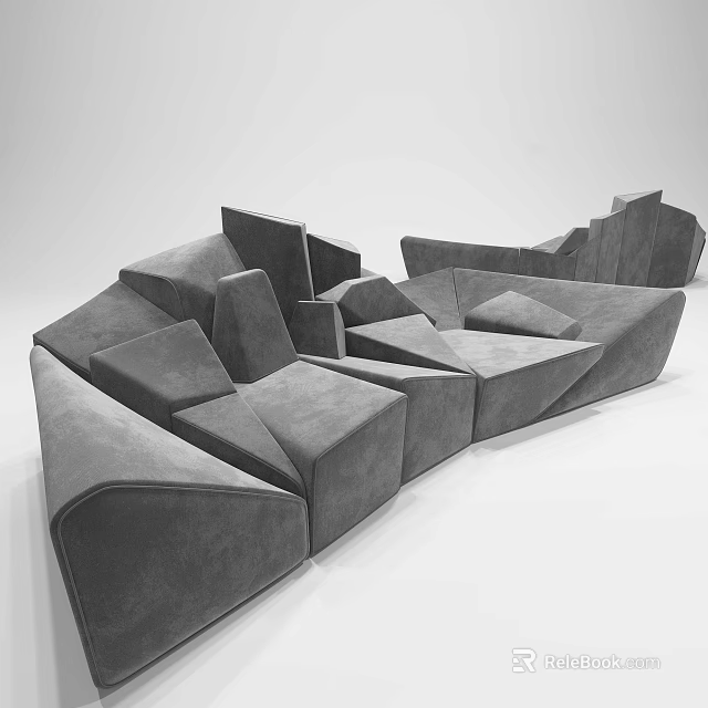 Modern Abstract Geometric Shape Sofa with Unique Block Design for Living Room Interior 3d model 