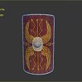 Ancient Red Shield With Golden Wings Arrows And Round Metal Boss Design
