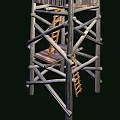 Wooden Stick Built Tower Multi Level Structure With Ladder Platform And Tile Roof 3d model