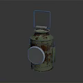 Green Rusted Old Lantern With Round Yellow Light Panel Square Handle And Dark Background Reflection 3d model