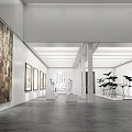 Modern Book Art Exhibition Space With Paintings Sculptures White Walls And Lighting
