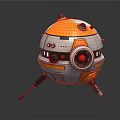 Spherical Robot With Orange And White Exterior Red Eye And Three Legs