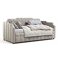 Modern Kids Bed With Striped Pillows Soft Mattress And Gray Upholstered Design