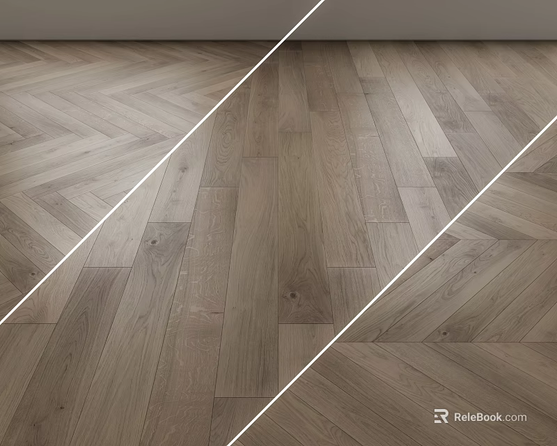 Light Gray Wooden Flooring With Herringbone Pattern And Natural Wood Texture 3d model