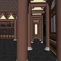 Ancient Architecture Interior With Ornate Wooden Ceiling Traditional Windows And Stone Floor
