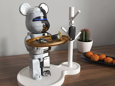 Decorative Ornament Combination with Koala Shaped Tray Hanger Keys Cactus and Oranges on Tabletop 3d model
