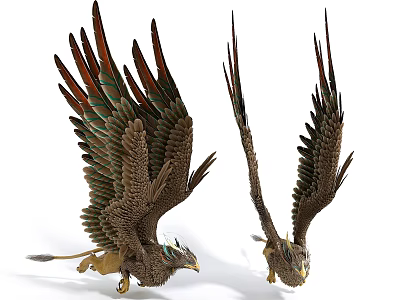 Colorful Eagle Models With Spreading Wings And Brown Green Red Feathers 3d model