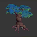 Cartoon Tree With Lush Green Leaves Brown Trunk And Foot Like Roots