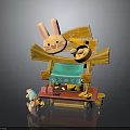 Small Cartoon Stall With Rabbit Ear Shaped Top Green Awning And Little Gnome