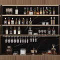 Modern Wine Rack with Bottles Glasses and Marble Countertop in Home Bar
