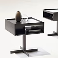 Modern Wooden Nightstand with Brown Vase and Glass Cup and Black Book in Lower Shelf