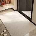Light Colored Square Rug in Entrance Area with Marble Bench and Tile Flooring