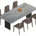 Modern Dining Table Set With Marble Tabletop Six Gray Chairs And Fruit Bowl 3d model