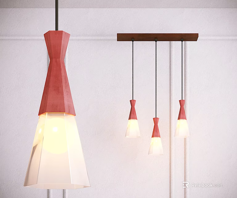 Modern Red Top White Shade Pendant Lights With Conical Design For Interior 3d model