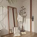 Stylish Entryway Hallway Interior With Large Wooden Mirror Coat Rack Hanging Clothes And Natural Light