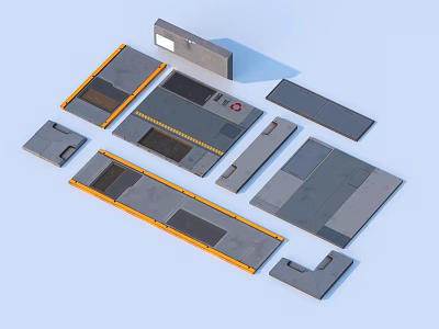 Gray Modular Building Panels With Yellow Accents And Various Shapes For Design Projects 3d model