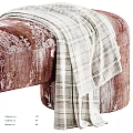 Brown Velvet And Beige Textured Bed Bench With Bamboo Pattern And Plaid Blanket