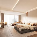 Modern Hotel Room Interior Design With King Bed Floor to Ceiling Windows And Sitting Area