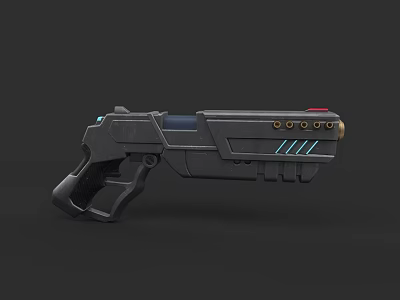 Futuristic Sci Fi Gun Weapon With Black Body Blue Accents And Red Button Design Elements 3d model