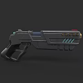 Futuristic Sci Fi Gun Weapon With Black Body Blue Accents And Red Button Design Elements
