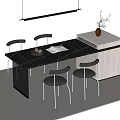 Modern Bar Counter Interior With Black Top Metallic Chairs And Vase Decoration
