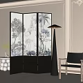 Modern Decorative Screen With Black Frame And Plant Pattern For Interior Design 3d model