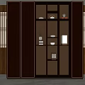 Elegant Chinese Traditional Carved Wooden Decorative Cabinet With Illuminated Shelves And Displayed Ornaments