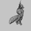 Tribal Style Battle Axe For Muscular 3D Character With Brown White Fur And Horns