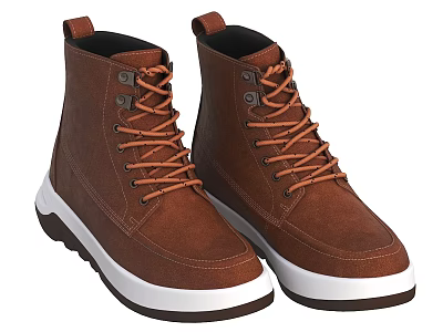 Brown High Top Lace Up Boots with White Sole and Casual Leather Design 3d model