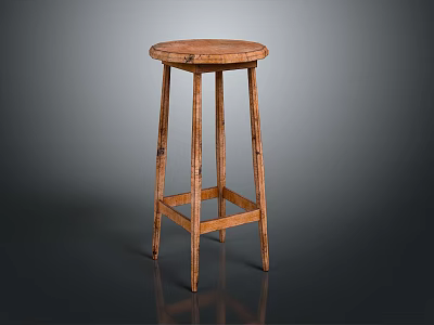 Classic Wooden Stool With Round Seat And Stable Legs For Home Decor 3d model