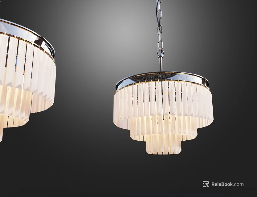 Elegant Modern Crystal Chandeliers With Metallic Frame And Layered Crystal Strips 3d model 