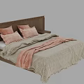 Double Bed With Wooden Headboard Pink Pillows Textured Bedspread And Bedside Tables
