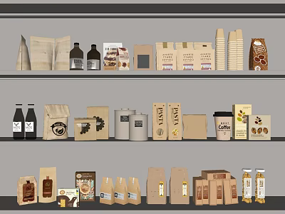 Beverage Packaging Collection Featuring Various Bottle Bag Box And Carton Designs 3d model