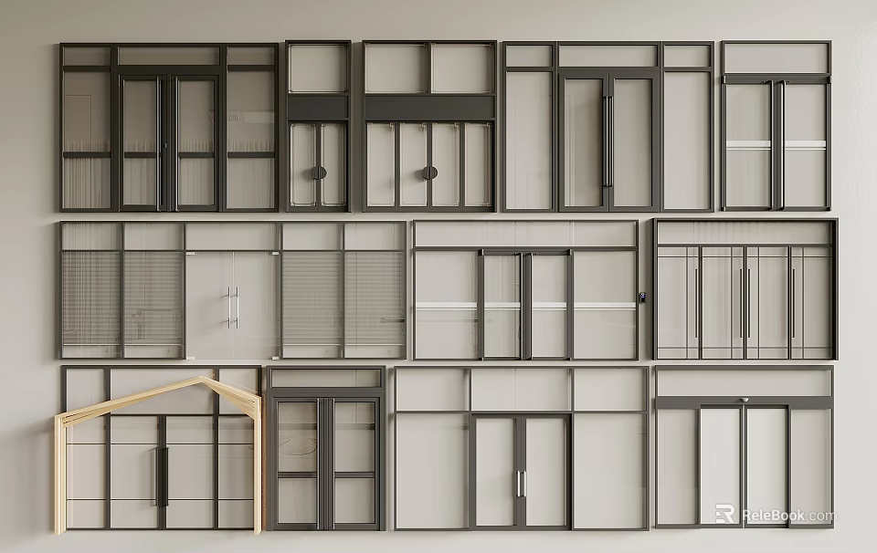 Various Contemporary Entry Door Designs With Glass Panels And Metal Frames 3d model 