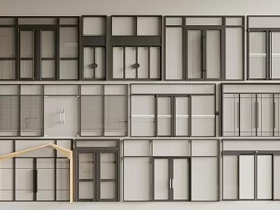 Various Contemporary Entry Door Designs With Glass Panels And Metal Frames 3d model