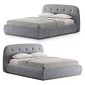 Gray Upholstered Double Bed With Tufted Headboard Modern Minimalist Light Colored Sheets Pillows 3d model