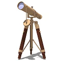 Vintage Decorative Telescope With Wooden Tripod And Beige Brown Design