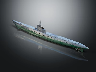 Shiny Green And Silver Submarine Model With Streamlined Hull And Conning Tower 3d model