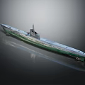 Shiny Green And Silver Submarine Model With Streamlined Hull And Conning Tower 3d model