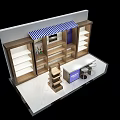 Specialty Store Interior Design With Display Shelves Counter Brand Sign And Striped Awning