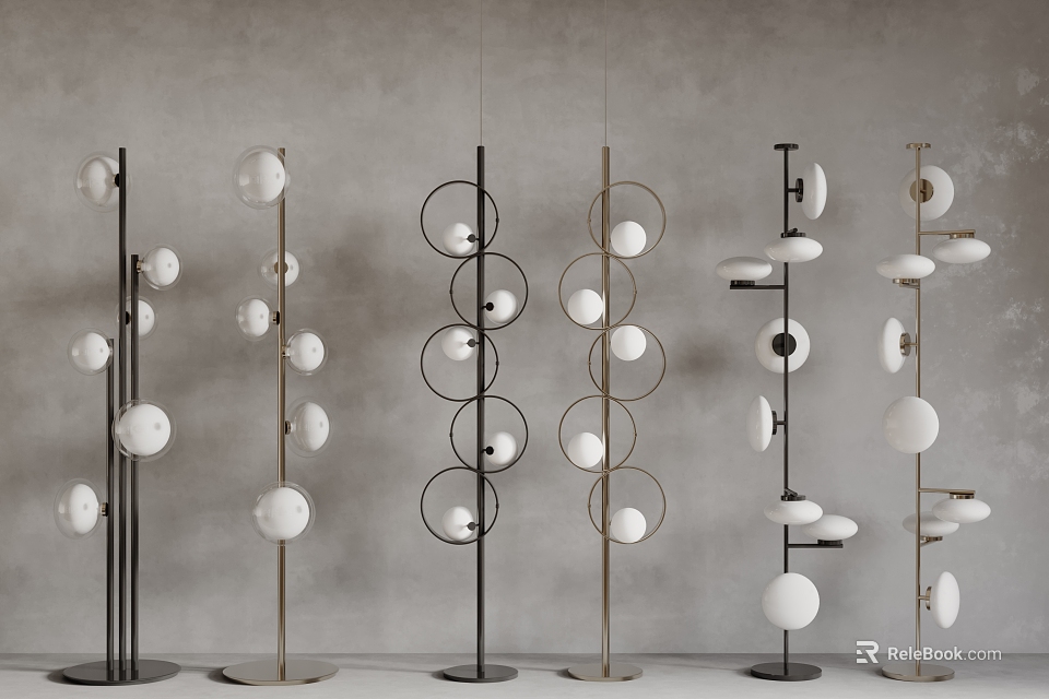 Modern Floor Lamps With Diverse Circular Designs 3d model 