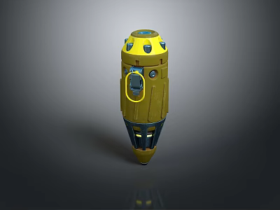 Futuristic Yellow Weapon 3D Model Featuring Grip Pointed Base And Top Circular Details 3d model