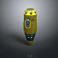 Futuristic Yellow Weapon 3D Model Featuring Grip Pointed Base And Top Circular Details
