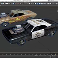 Classic Modified Sheriff Cars With Flame Graphics Hood Supercharger And Colorful Designs